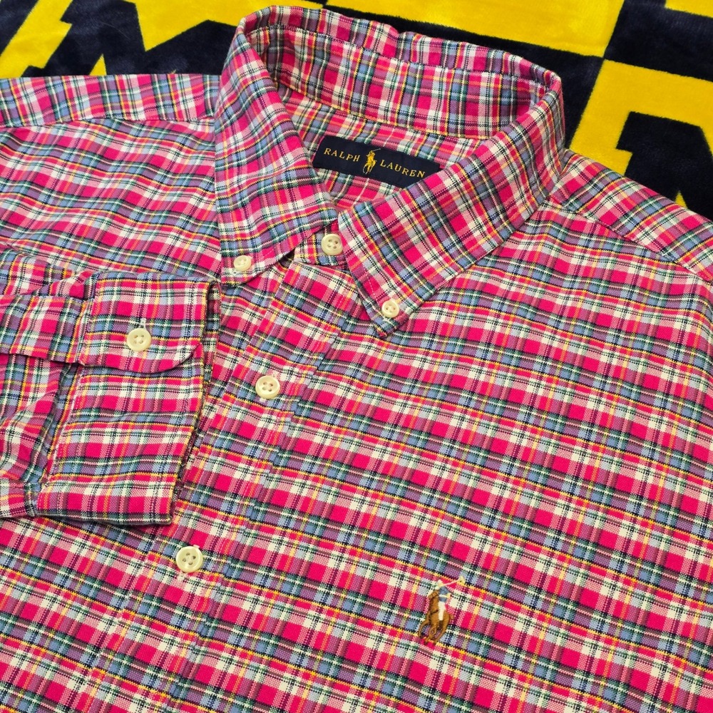Ralph Lauren Mens XL Pink‎ Plaid Cotton Button Down Long Sleeve Shirt RN41381